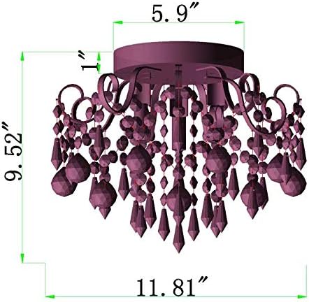 Q&S Mini Chandelier Crystal,Semi Flush Mount Pink Girl Chandelier, Small Crystal Ceiling Light Fixture Bedroom Bathroom Closet Nursery 3 Lights