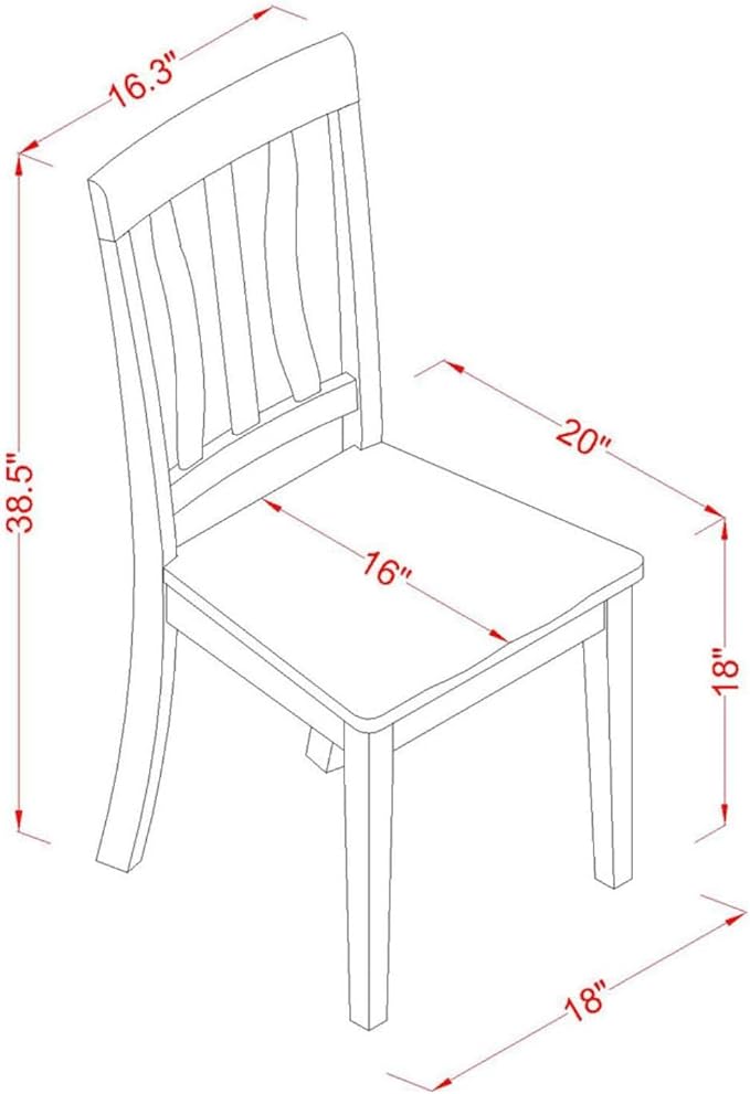 East West Furniture ANC-OAK-W Antique Dining Room Chairs - Slat Back Wooden Seat Chairs, Set of 2, Oak
