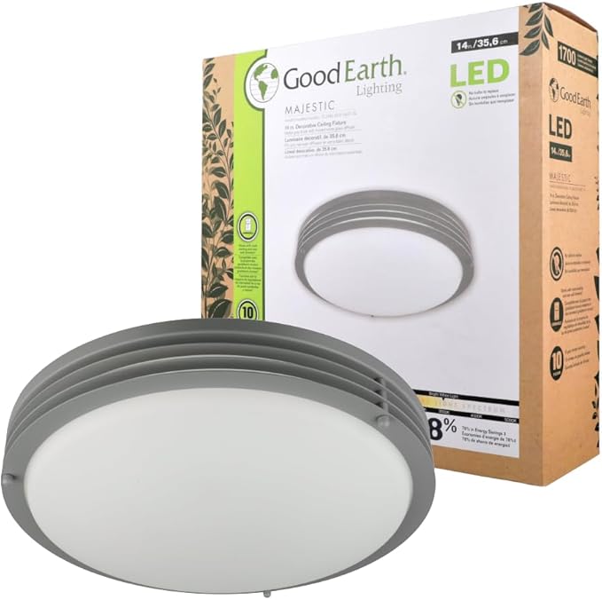 Good Earth Lighting Majestic 14-in LED Ceiling Fixture, 1700 Lumens, Dimmable, Matte Grey