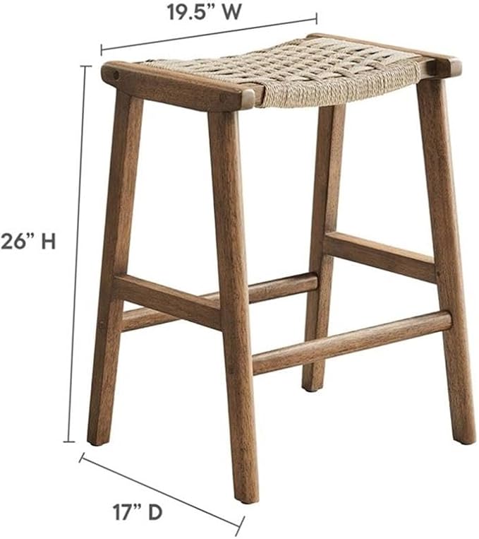 Modway Saoirse Woven Rope Wood Counter Stool - Set of 2 in Walnut Natural