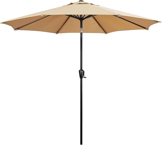 Sun-Ray 9' Round Patio Umbrella with Push-Button Tilt and Hand Crank Lift System, Market Umbrella for Porch, Deck, and Patio