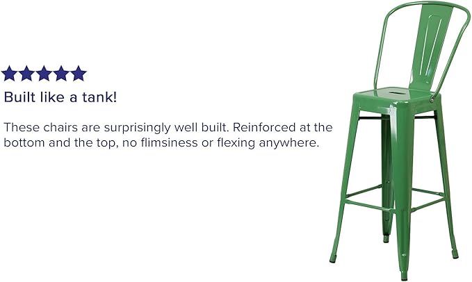 Flash Furniture Commercial Grade 30" High Green Metal Indoor-Outdoor Barstool with Removable Back