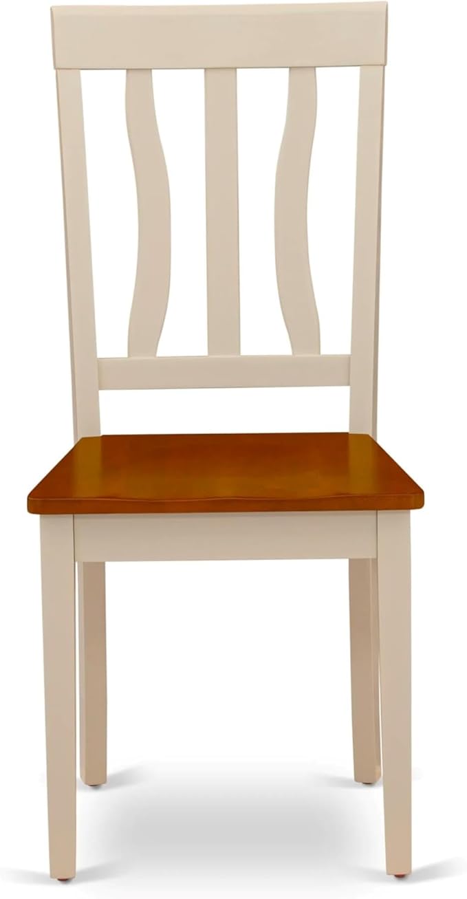 East West Furniture ANC-WHI-W Antique Dining Room Chairs - Slat Back Solid Wood Seat Chairs, Set of 2, Buttermilk & Cherry