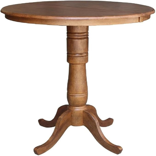 IC INTERNATIONAL CONCEPTS 36" Solid Wood Round Top Pedestal Table in Oak with 12" Leaf - 41.3" H