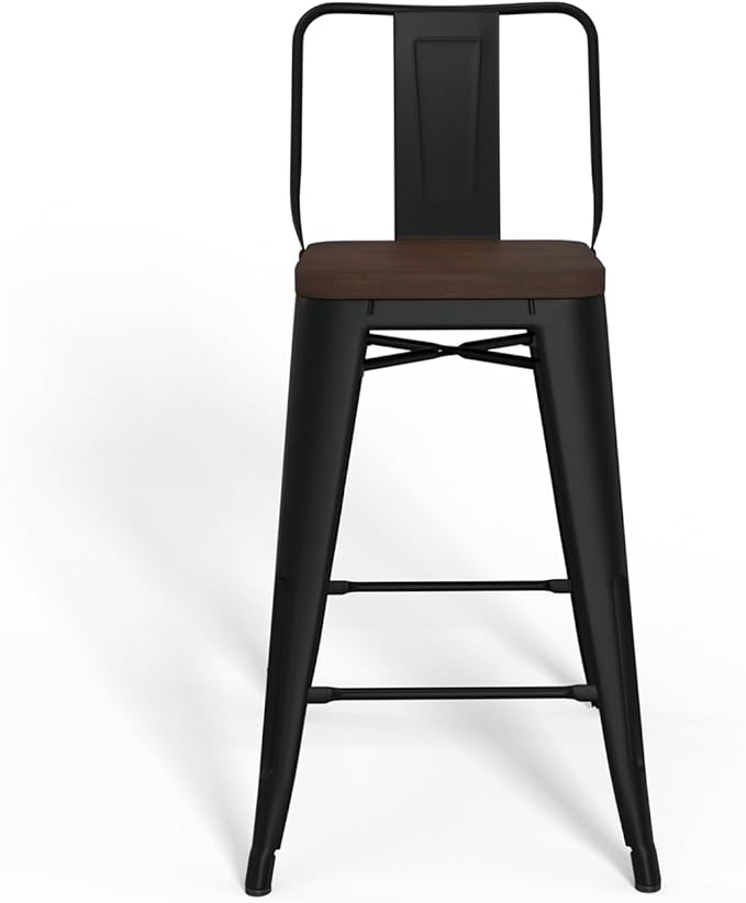 SIMPLIHOME Rayne Industrial Metal 24 inch Metal / Wood Counter Height Stool (Set of 2) in Black for the Dining Room and Kitchen