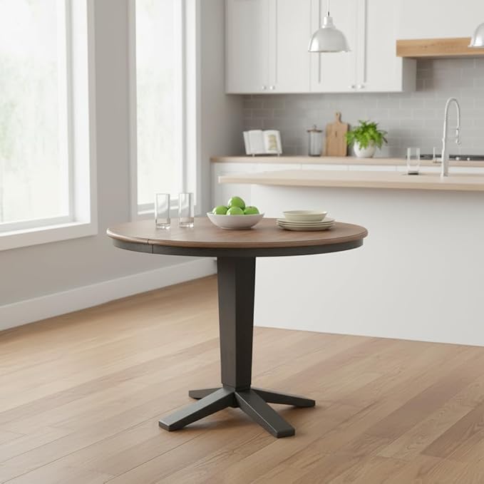 IC INTERNATIONAL CONCEPTS 36" Solid Wood Round Top Pedestal Dining Table with 12" Leaf - 36.1" H