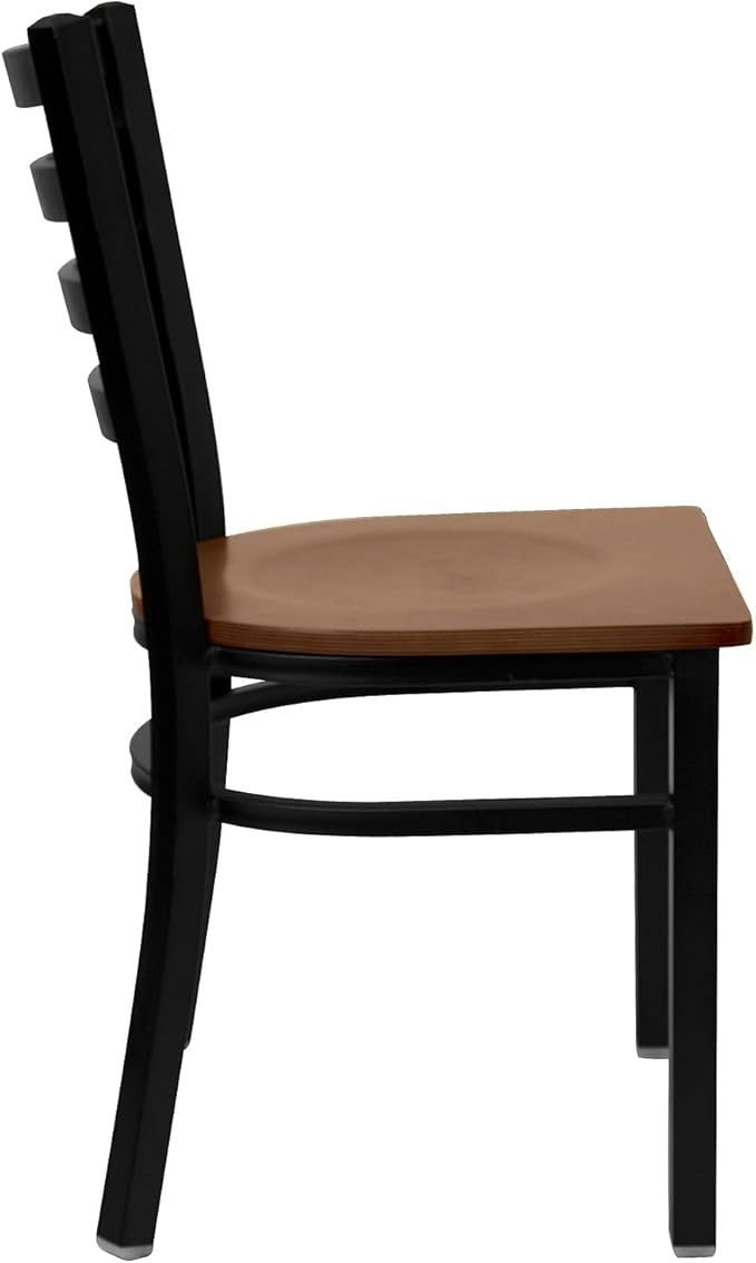 Flash Furniture HERCULES Series Black Ladder Back Metal Restaurant Chair - Cherry Wood Seat