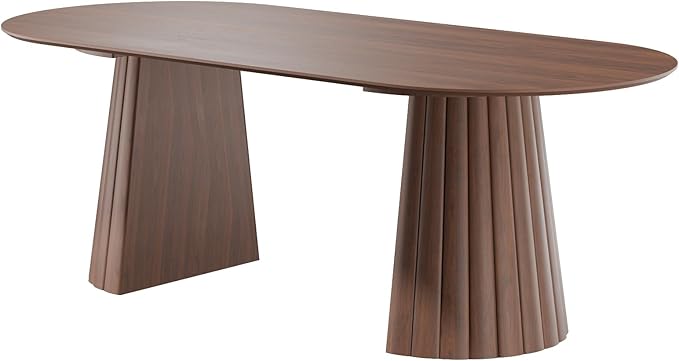 Casaphoria 79" Oval Dining Table, Modern Wood Kitchen Table with Cone Shaped Stripe Convex Base for Living Room & Dining Room, Easy Assembly Farmhouse Furniture for 6-8, Walnut