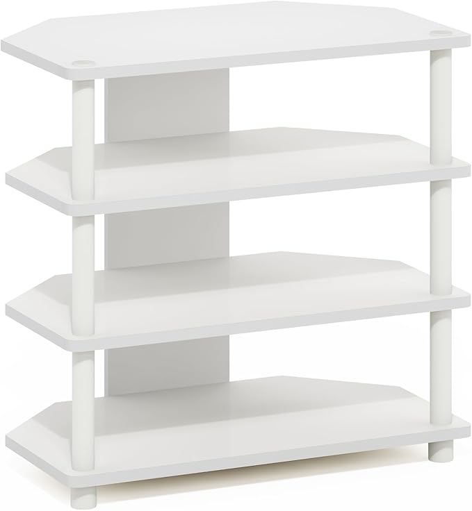 Furinno ECON TV Stand, 4-Tier Petite Entertainment Center, TV Console for TV up to 32 Inch, Easy Assembly, for Living Room, Bedroom, White