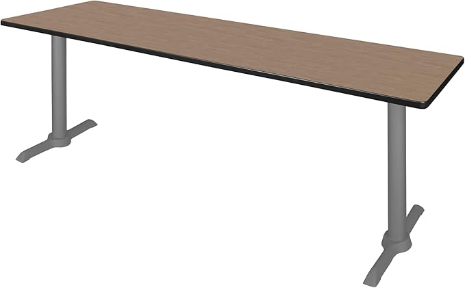 Regency Cain 84 x 24 in. Training Seminar Table – Durable T-Base Training Desk with Laminate Top, Scratch & Stain Resistant Surface, Rounded Corners (Noble Oak, Grey Base)
