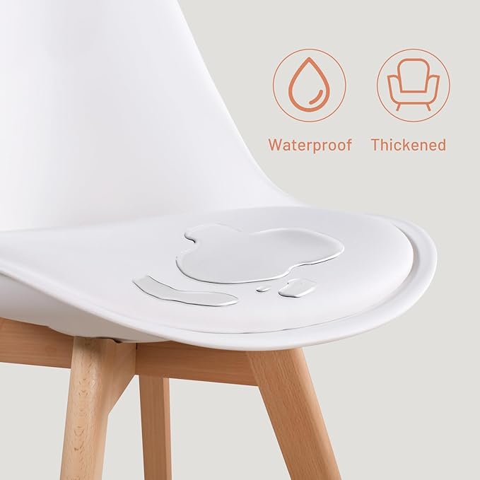 Dining Chairs Set of 6, Side Chairs Upholstered Armless Mid-Back Faux Leather Cushioned for Dining Room Kitchen Living Room, Soft Padded Seats & Solid Wood Legs, White