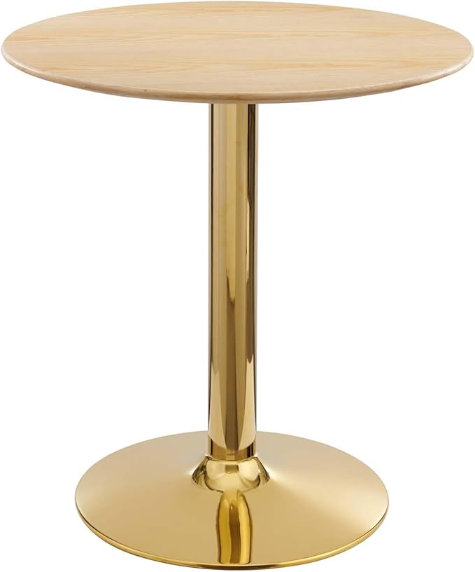 Modway Verne Round Wood Grain 28" Dining Table in Gold Natural