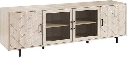 Walker Edison Harper Modern 4 Door Herringbone TV Stand for TVs up to 80 Inches 70 Inch Birch