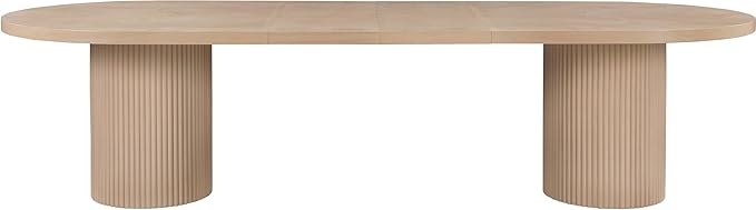 Meridian Furniture 725Oak-T Belinda Collection Mid-Century Modern Solid Wood White Oak Veneer Dining Table, Oval Design, Fluted Bases, 2 Leaves Included, 90"/106.5"/123" W x 47.5" D x 31" H, White