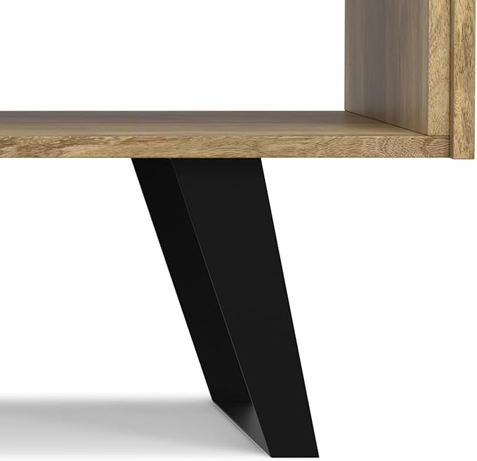 SIMPLIHOME Lowry Solid Mango Wood and Metal 48 inch Wide Rectangle Modern Industrial Coffee Table in Natural for the Living Room and Family Room