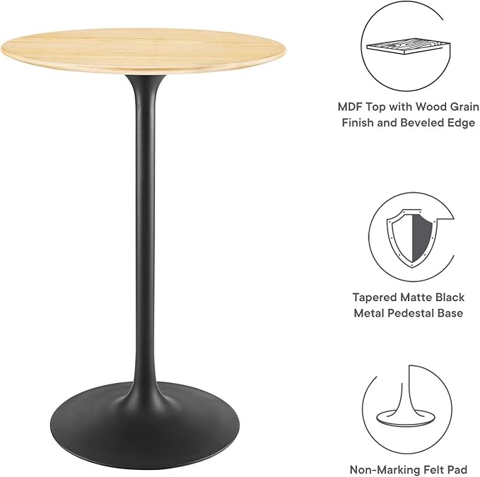 Modway Lippa Round 28" Wood Grain Mid-Century Modern Bar Table
