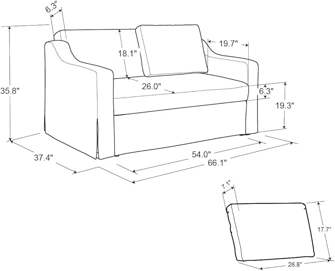 Serta Hawthorne 66.1" Slipcovered Convertible Sleeper Loveseat, Full Size, Dreamcoil Comfort, FingerGuard Pinch Point Protection, Polyester Tweed Fabric, Flax