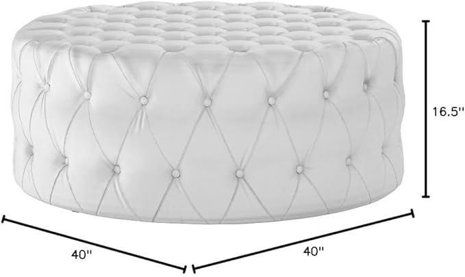 Modway Amour Faux Leather Button-Tufted Round Ottoman in White