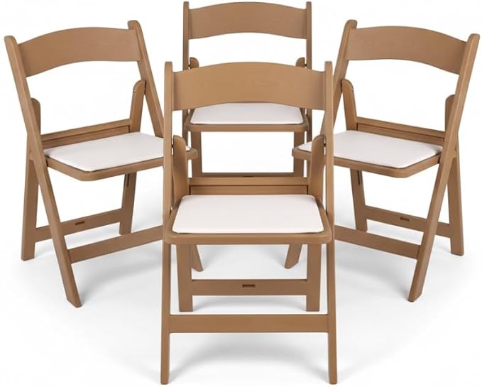 BTEXPERT Resin Folding Chair Vinyl Padded Seat Indoor Outdoor Lightweight Set for Home Event Party Picnic Kitchen Dining Church School Weddings- 4 Natural Chestnut