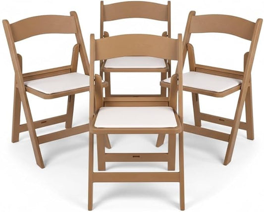 BTEXPERT Resin Folding Chair Vinyl Padded Seat Indoor Outdoor Lightweight Set for Home Event Party Picnic Kitchen Dining Church School Weddings- 4 Natural Chestnut
