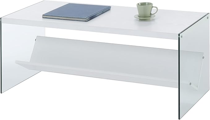 Convenience Concepts SoHo Glass Coffee Table 40" - Modern Living Room Table with Storage Shelf, Contemporary Coffee Table for Family Room, White