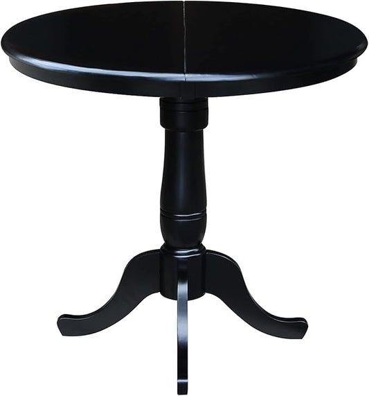 International Concepts 36-Inch Round Top Pedestal Table with 12-Inch Leaf, 36-Inch Counter Height, Black