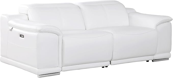 BlackJack Furniture Venice Top Grain Italian Leather Recliner 5 Seater 4 Power Reclining Seater 2 Piece Sofa Set with Adjustable Headrests Modern Seating Sofa and Loveseat for Living Room , White