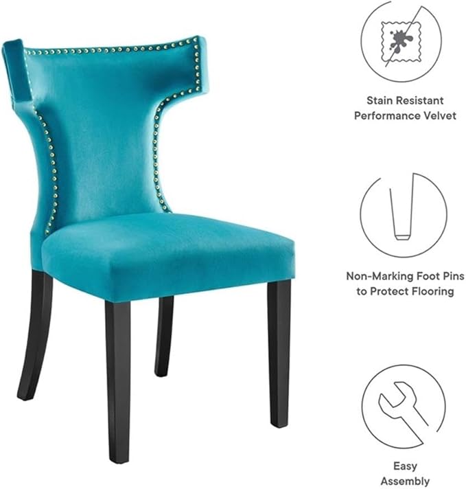 Modway EEI-5008-BLU Curve Performance Velvet Dining Chairs - Set of 2, Blue