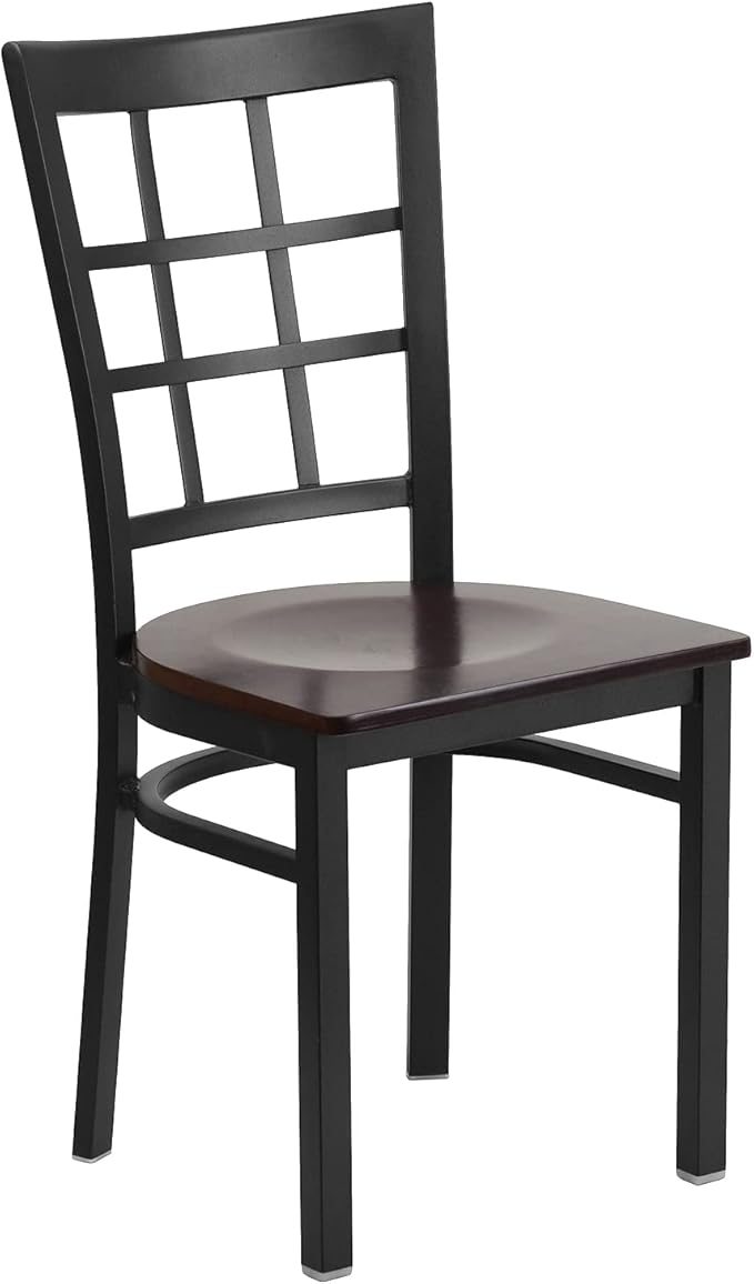 Flash Furniture 2 Pack HERCULES Series Black Window Back Metal Restaurant Chair - Walnut Wood Seat