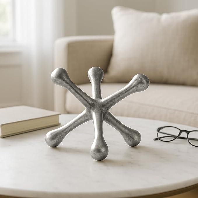 Modern Jacks Sculpture Coffee Table Decor for Living Room – Metal Modern Decorative Accent for Table Top & Shelf – Indoor Home Decor, Stylish Tabletop Accessories Accent Piece – 6", Silver