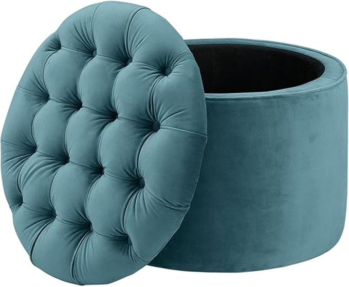 Tov Furniture Queen Sea Blue Velvet Storage Ottoman