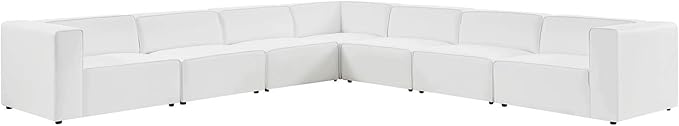 Modway Mingle Vegan Leather 7-Piece Sectional Sofa in White