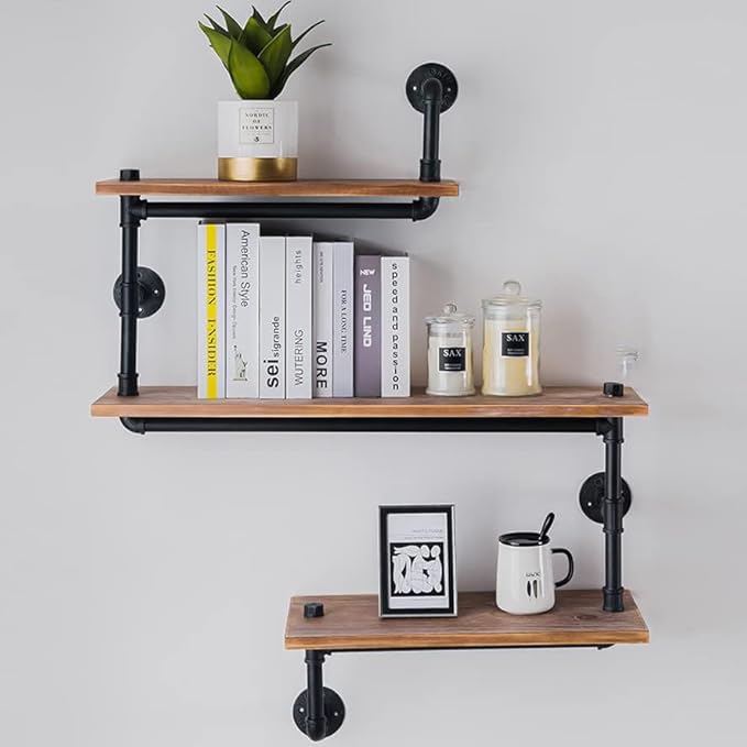 Industrial Heavy Duty DIY Pipe Shelf Shelves Steampunk Rustic Urban Bookshelf Real Wood Bookshelves and bookcases1