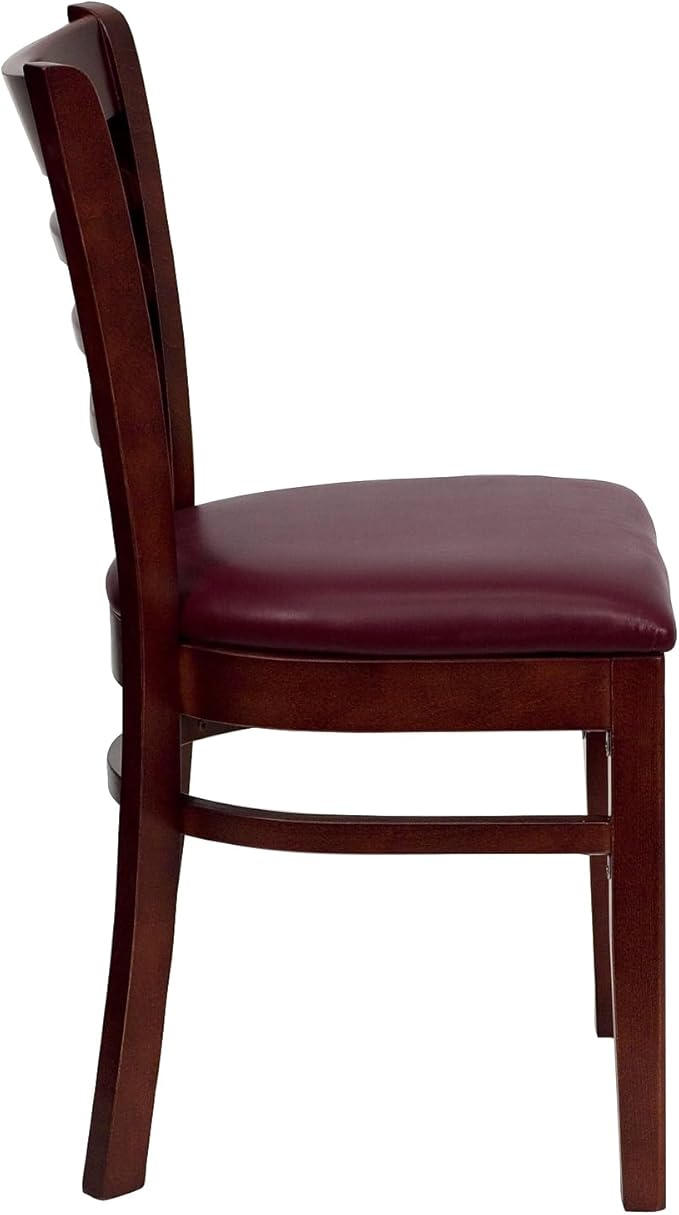 Flash Furniture HERCULES Series Ladder Back Mahogany Wood Restaurant Chair - Burgundy Vinyl Seat