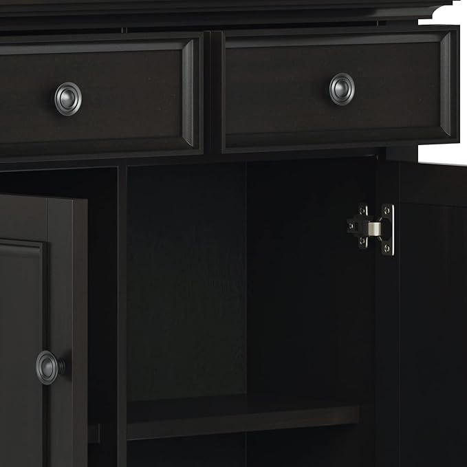 SIMPLIHOME Amherst 36-inch Wide Transitional-Style Storage Cabinet in Hickory Brown with Drawers and Adjustable Shelves for Entryway or Living Room