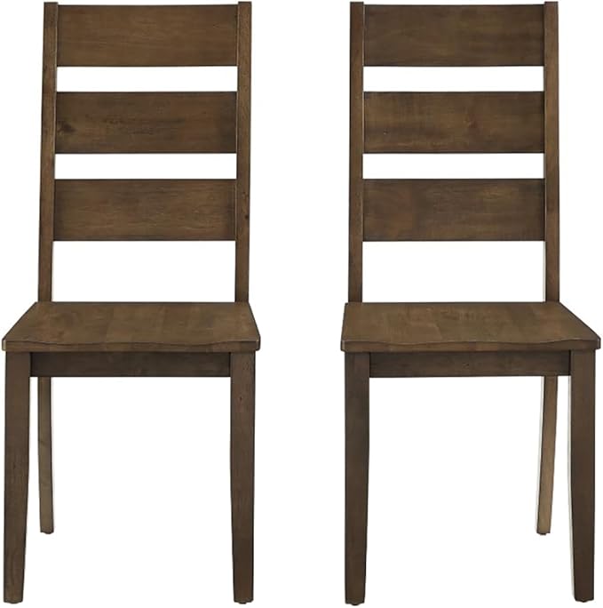 Crosley Furniture Joanna Modern Farmhouse Ladder Back Wood Dining Chairs Set of 2, Dark Oak