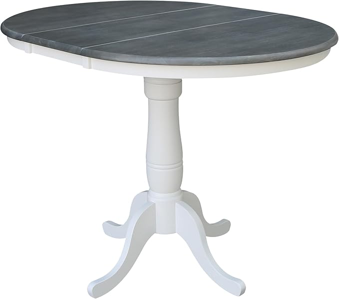 International Concepts 36" Round Wood Table with 12" Leaf in White/Heather Gray
