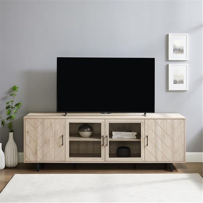 Walker Edison Harper Modern 4 Door Herringbone TV Stand for TVs up to 80 Inches 70 Inch Birch