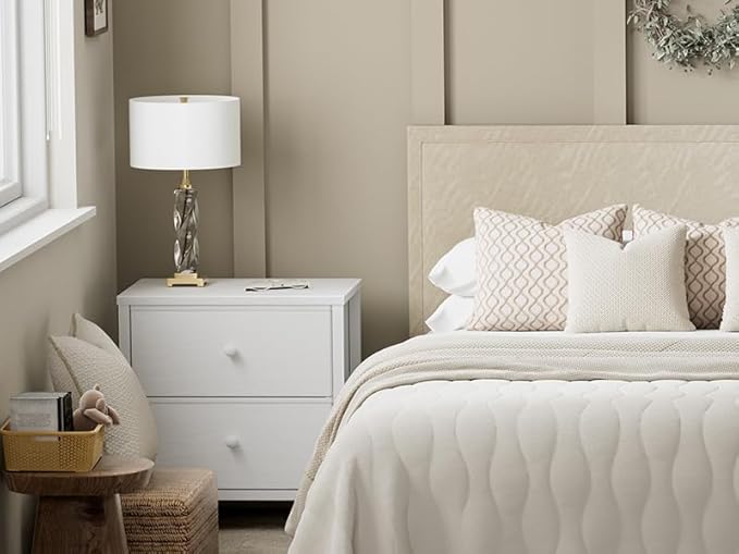 BOLUO White Nightstands Set of 2, Small Night Stand with 2 Fabric Drawer Dresser for Bedroom Dorm Bedside Table Modern