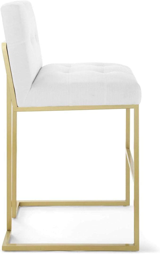 Modway Privy Stainless Steel Upholstered Fabric Bar Stool, Gold White
