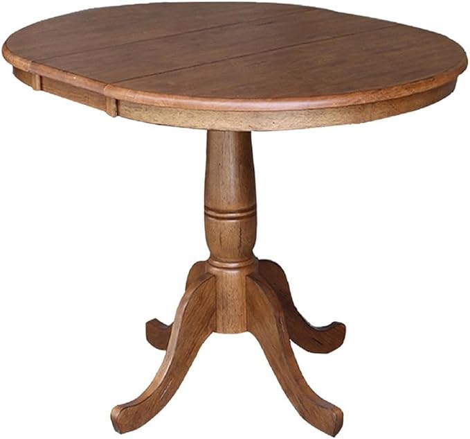 IC INTERNATIONAL CONCEPTS 36" Solid Wood Round Top Pedestal Table in Oak with 12" Leaf - 29.3" H