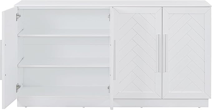 Ball & Cast 60.1" Sideboard Buffet Cabinet with Storage,Modern Coffee Bar Cabinet with 4 Doors and Adjustable Shelves,Wood Side Board Table with Silver Handles for Living Room,White