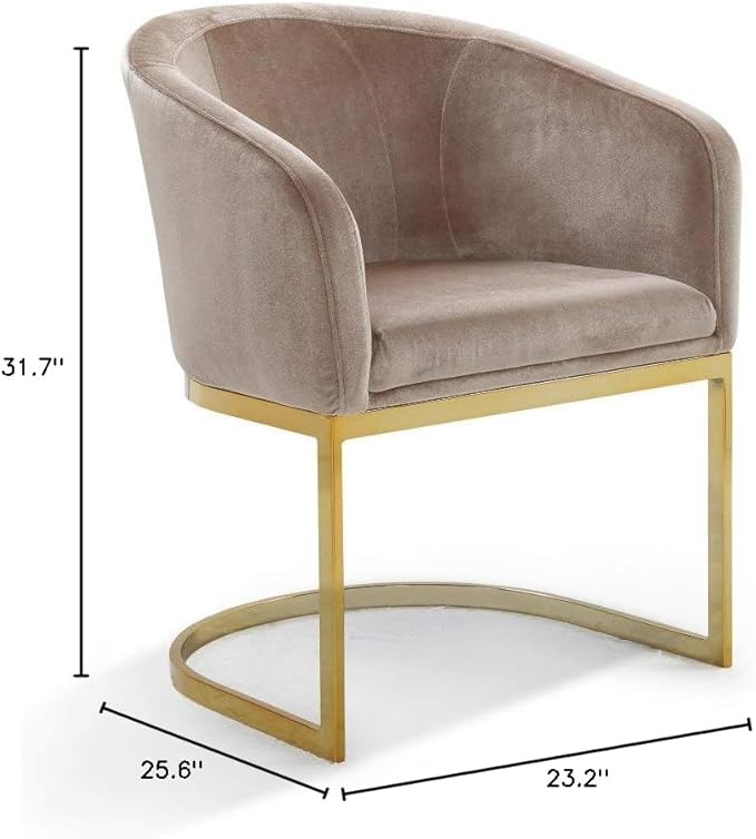 Iconic Home Siena Accent Club Chair Shell Design Velvet Upholstered Half-Moon Gold Plated Solid Metal U-Shaped Base Modern Contemporary Taupe 25.6D x 23.2W x 31.7H in