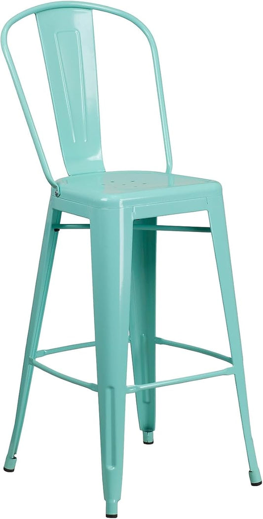 Flash Furniture Commercial Grade 30" High Mint Green Metal Indoor-Outdoor Barstool with Back