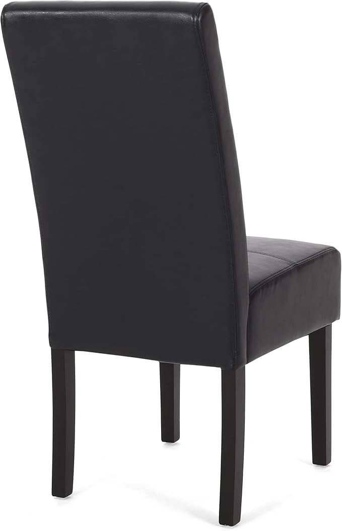 Christopher Knight Home Pertica Upholstered T-Stitch Dining Chairs - Faux Leather - Midnight Black/Espresso (Set of 2)