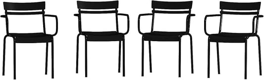 Flash Furniture Nash Commercial Grade Steel Stack Chair, Indoor-Outdoor Arm Chair with 2 Slat Back, Set of 4, Black