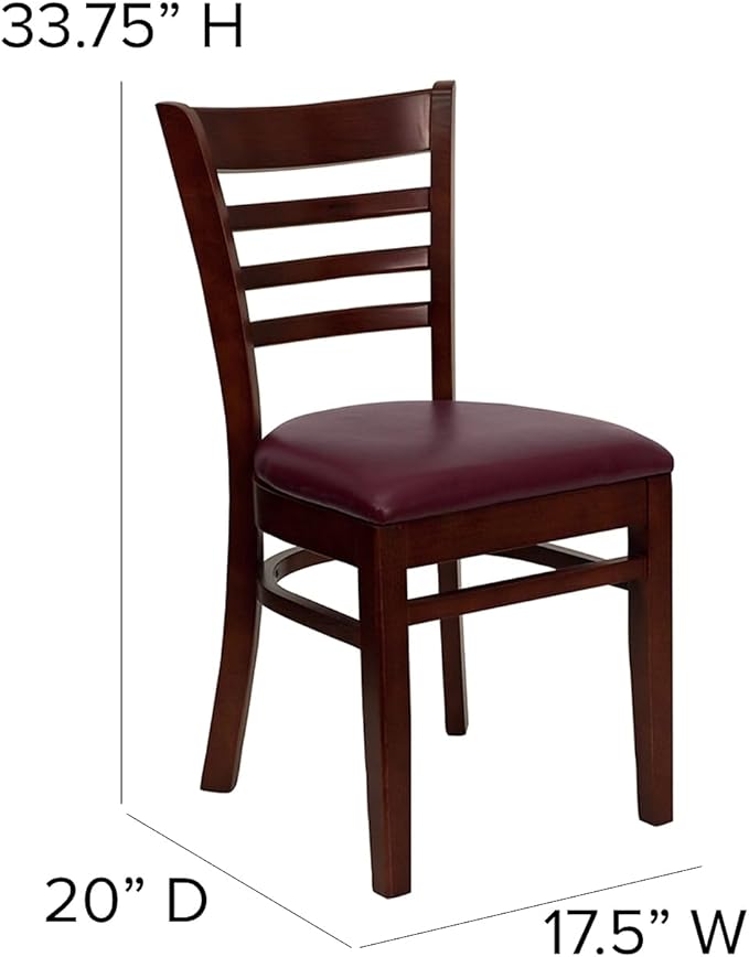 Flash Furniture HERCULES Series Ladder Back Mahogany Wood Restaurant Chair - Burgundy Vinyl Seat