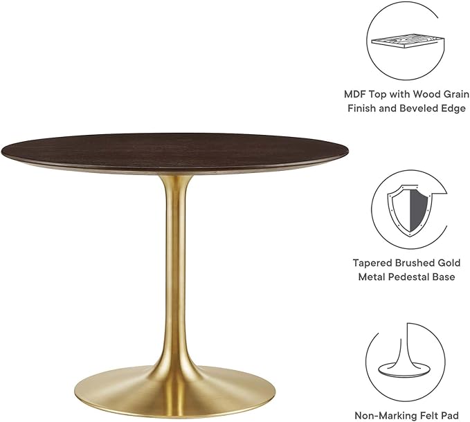 Modway Lippa Dining Table, 40", Gold Cherry Walnut