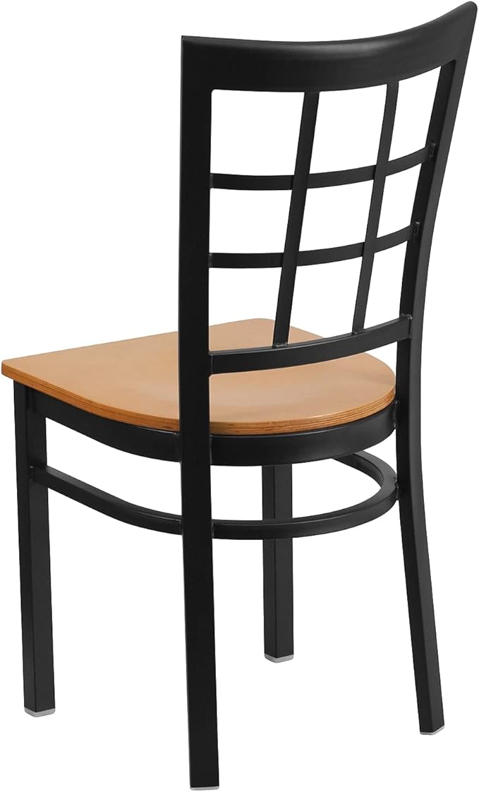 Flash Furniture HERCULES Series Black Window Back Metal Restaurant Chair - Natural Wood Seat
