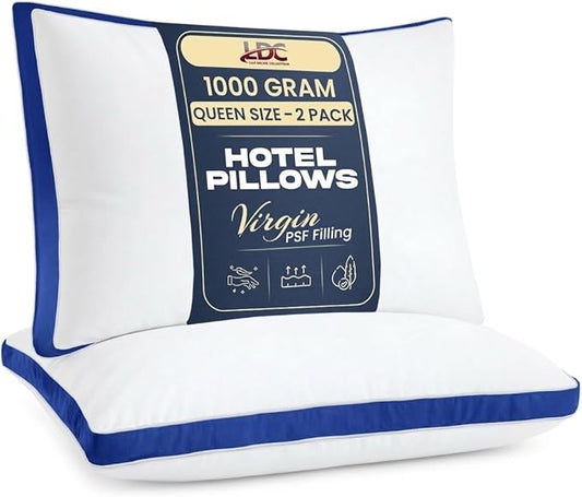 LUX Décor Gusseted Style Soft Hotel Pillows Set of 2 – for Side, Stomach & Back Sleepers - Down Alternative Hotel Bed Pillows – 100% Microfiber Cover, Virgin PSF Fill – Blue, Queen 26x18